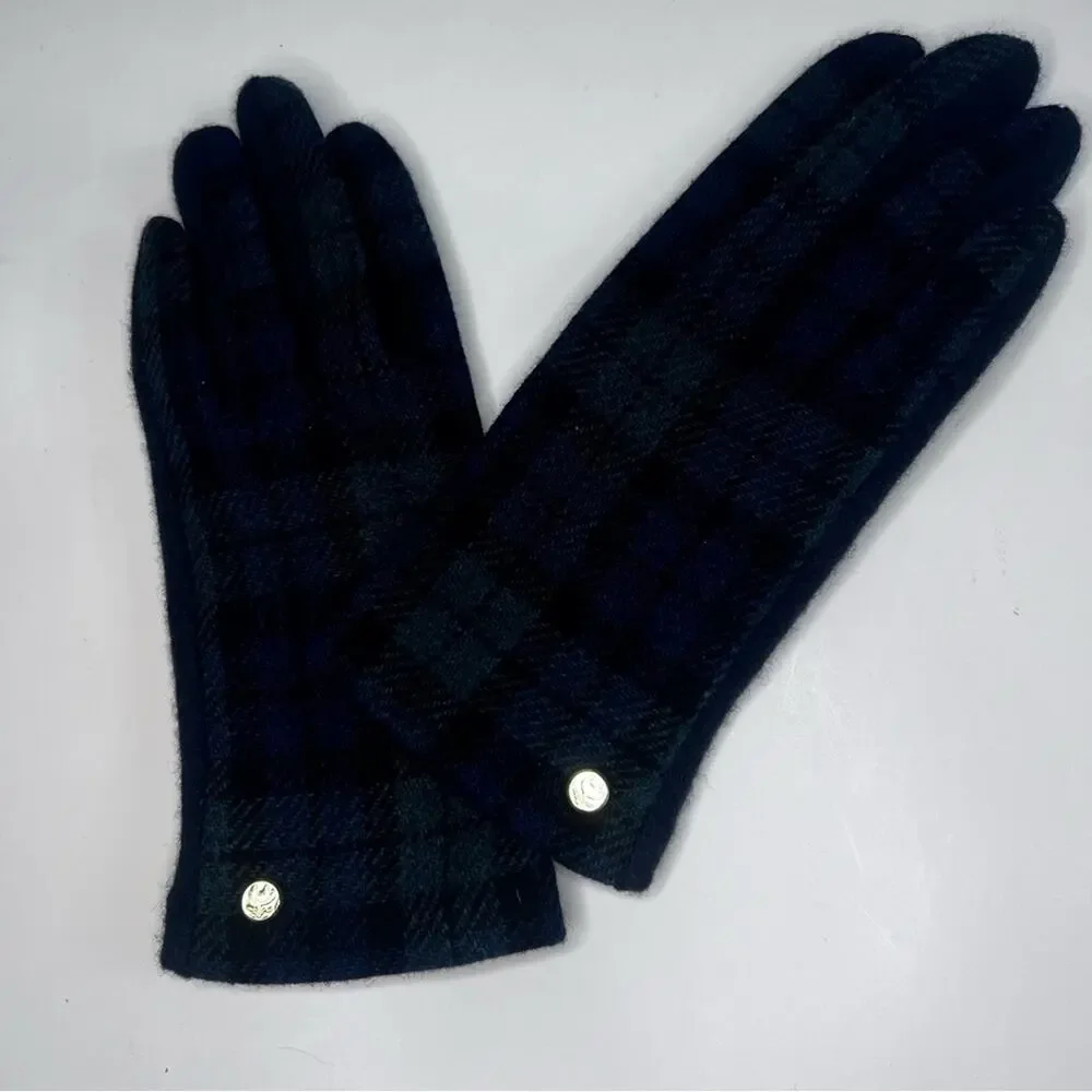 Brooks Brothers Wool Cashmere Blend Gloves Plaid Blackwatch Touchscreen Small